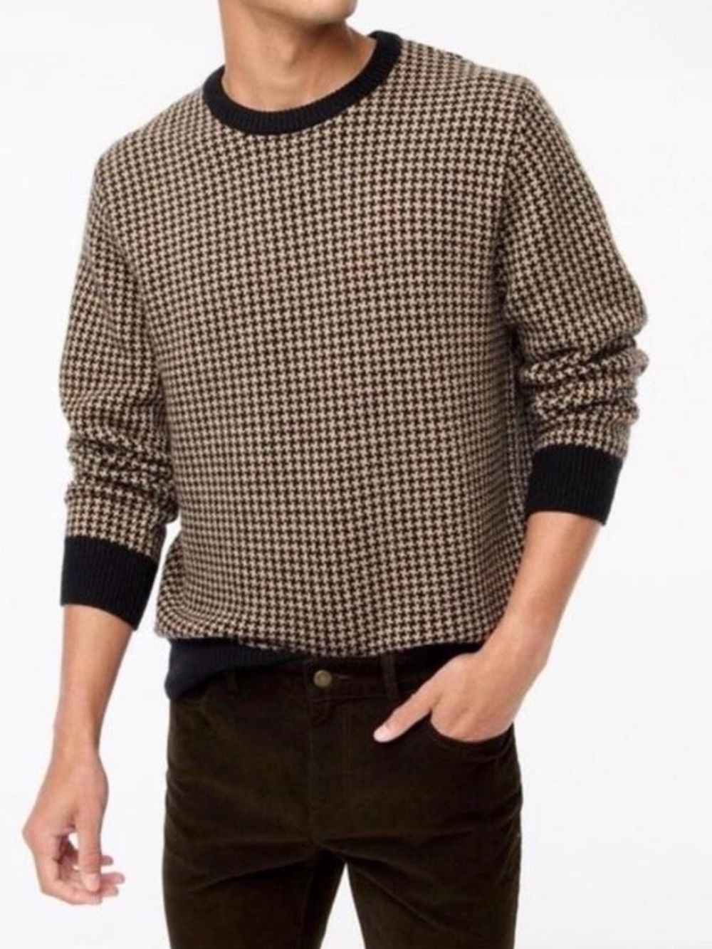 J. Crew Men's Merino Wool Blend Sweater in Houndstooth Jacquard
